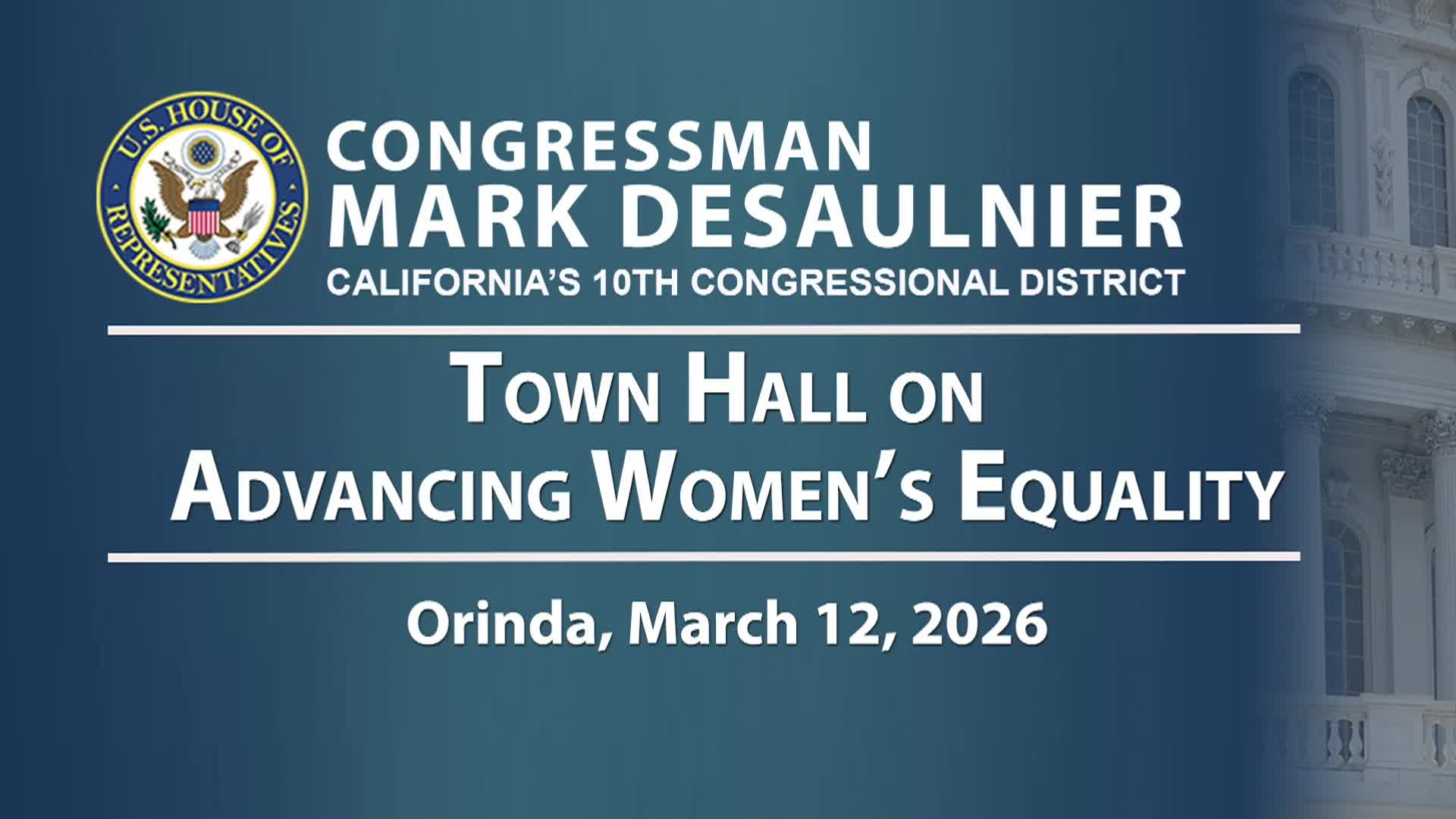 Thumbnail image for LIVE Town Hall with Congressmen DeSaulnier